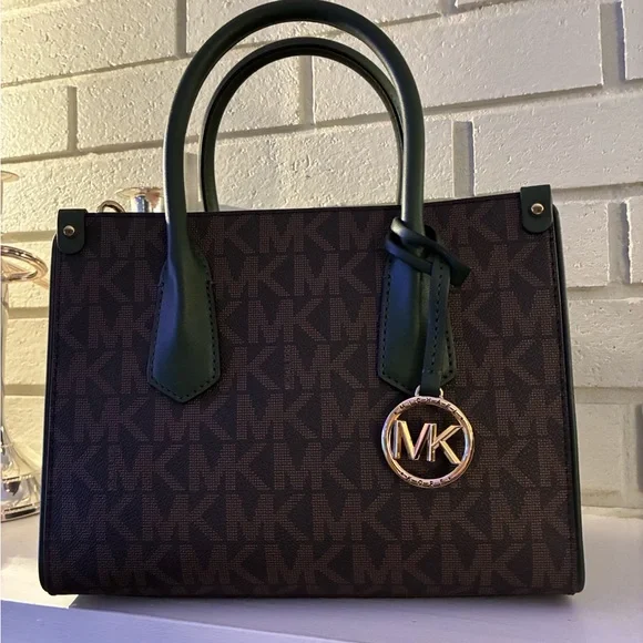 Michael Kors Signature Olive Green and Brown Satchel Messenger Crossbody Bag - Picture 2 of 8